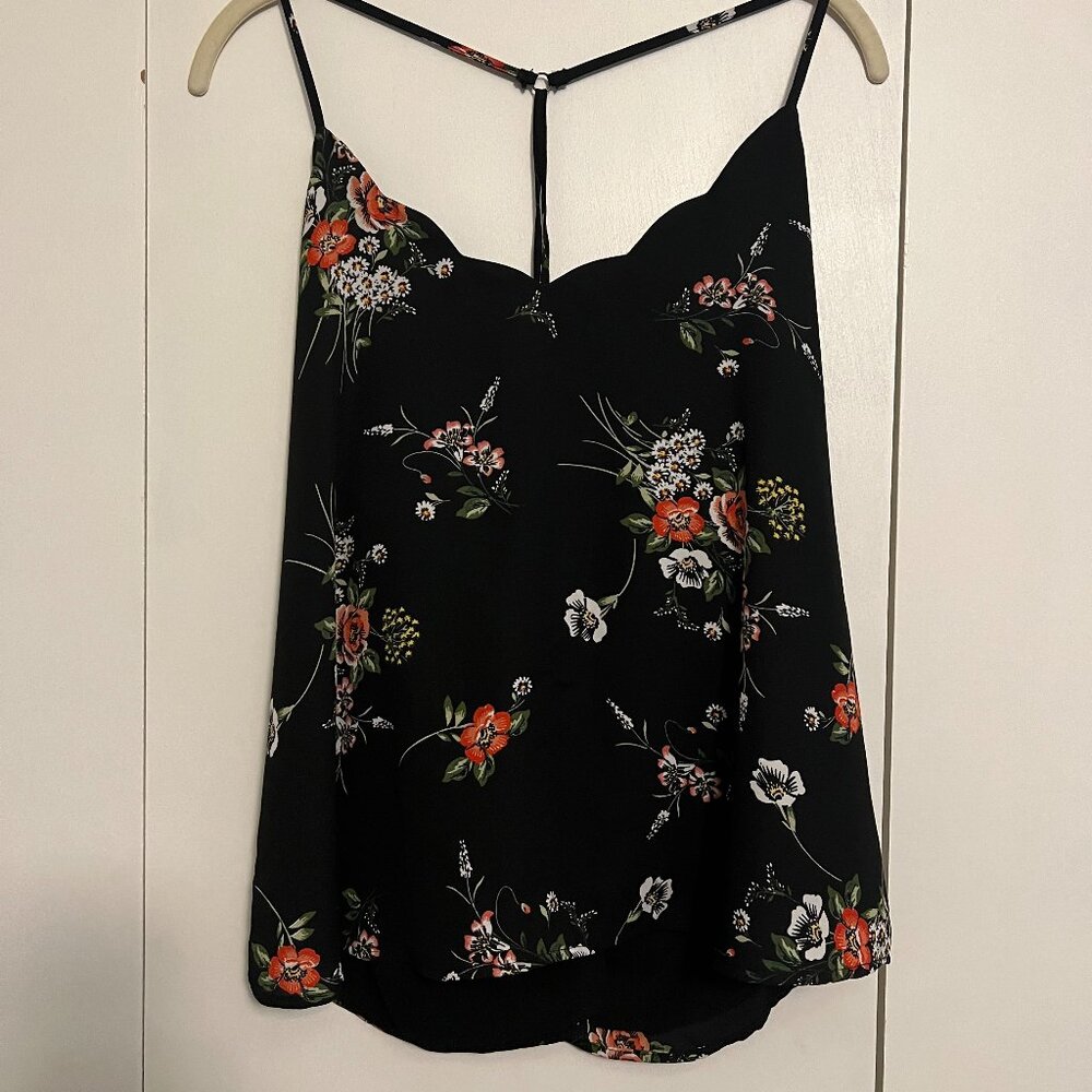 Nine Britton Jacki Scallop Detail Blouse, Black, Floral, Size L
